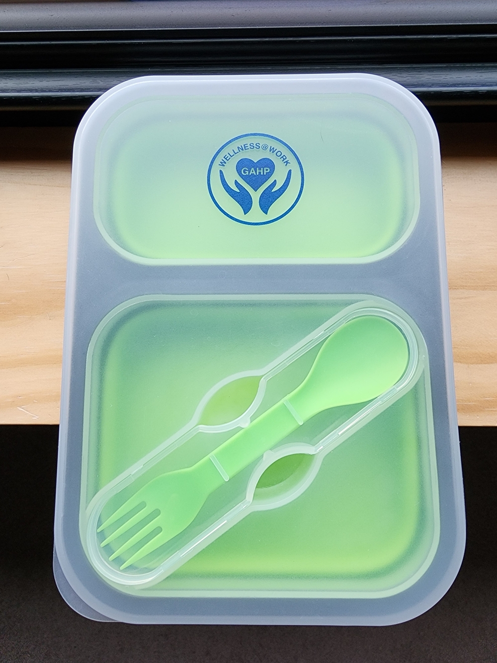 Collapsable Two-Compartment Lunch Box with Utensil Set